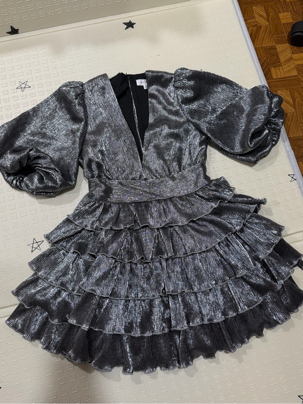 Metallic Silver Ruffle Party Dress - Picture 2 of 8